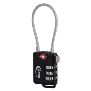 ASEC TSA Combination Luggage Cable Travel Padlock - 3 Wheel