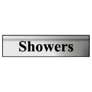 ASEC `Showers` 200mm X 50mm Silver Self Adhesive Sign - Silver