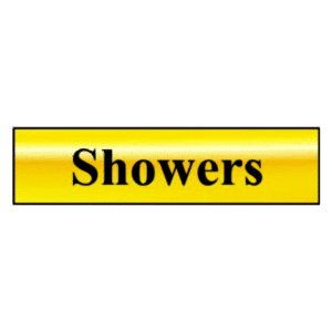 ASEC `Showers` 200mm X 50mm Gold Self Adhesive Sign - Gold