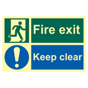 ASEC `Fire Escape Keep Clear` Sign Photoluminescent 300mm x 200mm - 300mm x 200mm