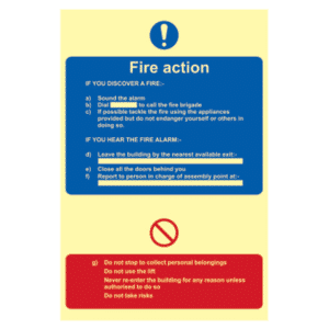 ASEC Photoluminescent Fire Action Procedure Sign 200mm x 300mm - 200mm x 300mm