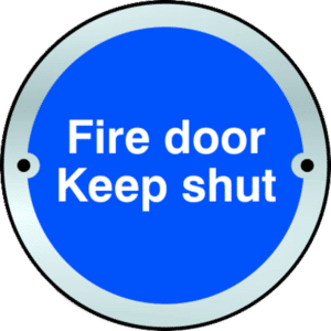 ASEC `Fire door Keep shut` Disc Sign 75mm - Stainless Steel