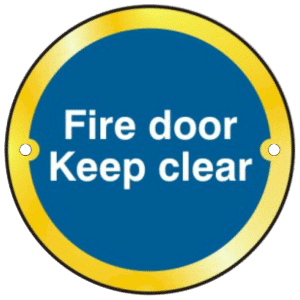 ASEC `Fire door Keep clear` Sign 75mm - Polished Brass