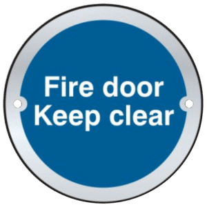 ASEC `Fire door Keep clear` Sign 75mm - Stainless Steel