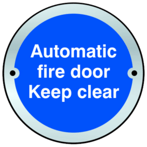 ASEC Sign `Automatic Fire Door Keep Clear` 75mm - Satin Anodised Aluminium