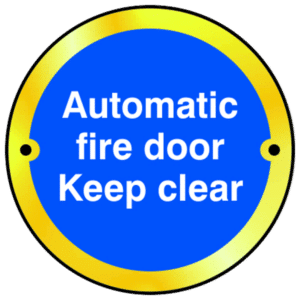 ASEC Sign `Automatic Fire Door Keep Clear` 75mm - Polished Brass