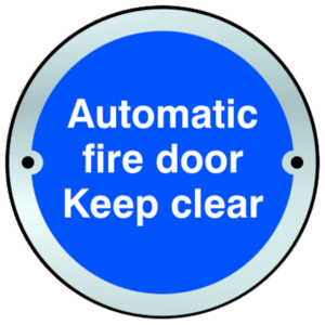 ASEC Sign `Automatic Fire Door Keep Clear` 75mm - Stainless Steel