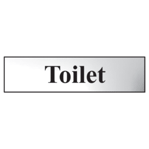 ASEC `Toilet` 200mm x 50mm Metal Strip Self Adhesive Sign Chrome - Chrome Effect