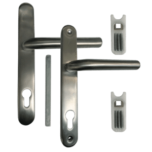 ASEC 92 Lever/Lever UPVC Furniture - 242mm Backplate - Brushed Silver