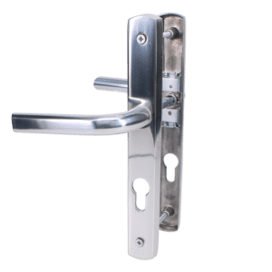 ASEC 70 Lever/Lever Door Furniture To Suit Ferco - 200mm Backplate - Polished Silver