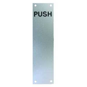 ASEC Push/Pull Engraved Finger Plate75mm Width x 1.2mm Depth (SAA) Satin Anodised Aluminium - PUSH' 350mm Height SAA