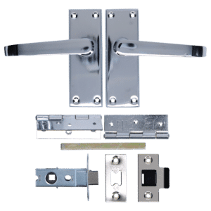 ASEC Victorian Handle Latch Pack Plated Straight Lever With Latch & Hinges - Chrome Plated