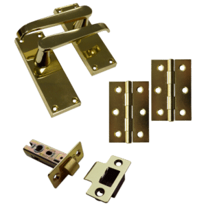 ASEC Victorian Handle Latch Pack Brass Straight Lever With Latch & Hinges - Polished Brass