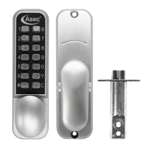 ASEC AS3300 Series Oval Knob Operated Easy Code Change Digital Lock With Optional Holdback & 60mm Latch - AS3301 Satin Chrome