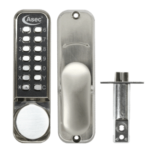 ASEC AS3300 Series Round Knob Operated Easy Code Change Digital Lock With Optional Holdback & 60mm Latch - AS3302 Stainless Steel