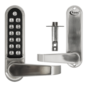 ASEC AS4300 Series Lever Operated Easy Code Change Digital Lock With Optional Free Passage & 60mm Latch - AS4303 Stainless Steel