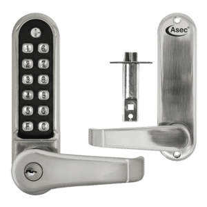 ASEC AS4300 Series Lever Operated Easy Code Change Digital Lock With Key Override & Optional Free Passage - AS4309 Stainless Steel