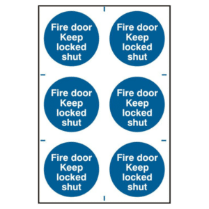 ASEC `Fire Door Keep Locked Shut` 200mm x 300mm PVC Self Adhesive Sign - 6 Per Sheet