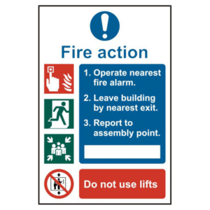 ASEC Fire Action Procedure 200mm x 300mm PVC Self Adhesive Sign - Option 1