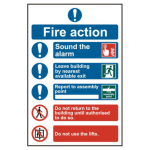ASEC Fire Action Procedure 200mm x 300mm PVC Self Adhesive Sign - Option 2