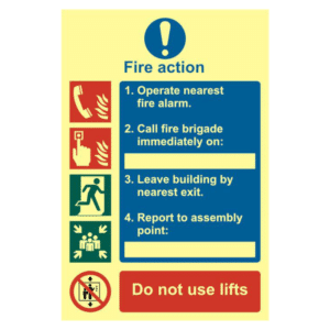 ASEC Fire Action Procedure 200mm x 300mm PVC Self Adhesive Photo luminescent Sign - 1 Per Sheet