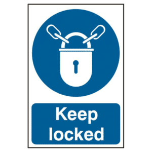 ASEC `Keep Locked` 200mm x 300mm PVC Self Adhesive Sign - 1 Per Sheet