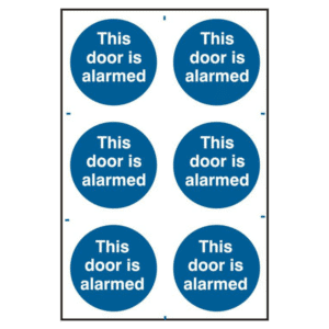 ASEC `This Door Is Alarmed` 200mm x 300mm PVC Self Adhesive Sign - 6 Per Sheet