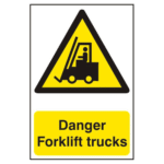 ASEC `Danger Forklift Trucks` 200mm x 300mm PVC Self Adhesive Sign - 1 Per Sheet