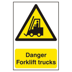 ASEC `Danger Forklift Trucks` 200mm x 300mm PVC Self Adhesive Sign - 1 Per Sheet