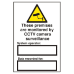ASEC `These Premises Are Monitored By CCTV Surveillance` 200mm x 300mm PVC Self Adhesive Sign - 1 Per Sheet
