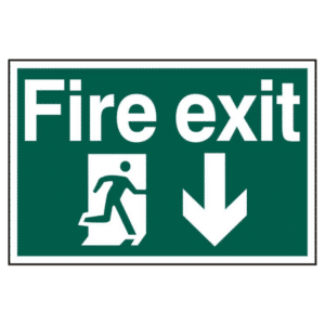 ASEC `Fire Exit` 200mm x 300mm PVC Self Adhesive Sign - Down