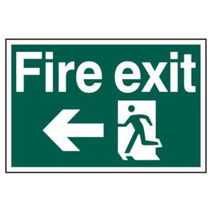 ASEC `Fire Exit` 200mm x 300mm PVC Self Adhesive Sign - Left