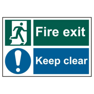 ASEC `Fire Exit Keep Clear` 200mm x 300mm PVC Self Adhesive Sign - 1 Per Sheet