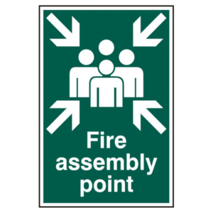 ASEC `Fire Assembly Point 200mm x 300mm PVC Self Adhesive Sign - 1 Per Sheet