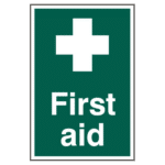 ASEC `First Aid` 200mm x 300mm PVC Self Adhesive Sign - 1 Per Sheet