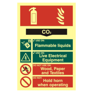 ASEC Fire Extinguisher 200mm x 300mm PVC Self Adhesive Photo luminescent Sign - CO2