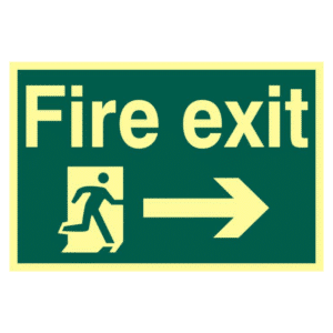 ASEC `Fire Exit` 200mm x 300mm PVC Self Adhesive Photo luminescent Sign - Right