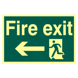 ASEC `Fire Exit` 200mm x 300mm PVC Self Adhesive Photo luminescent Sign - Left
