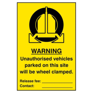 ASEC `Unauthorised Vehicles Parked On This Site Will Be Wheel Clamped` 200mm x 300mm PVC Self Adhesive Sign - 1 Per Sheet