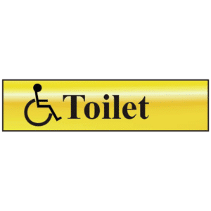 ASEC `Disabled Toilet` 200mm x 50mm Gold Self Adhesive Sign - 1 Per Sheet