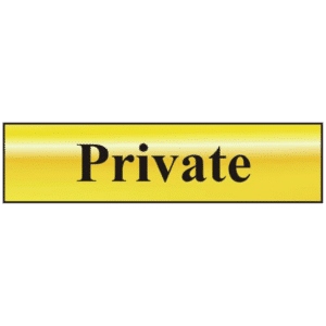 ASEC `Private` 200mm x 50mm Gold Self Adhesive Sign - 1 Per Sheet