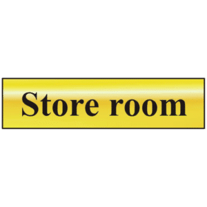 ASEC `Store Room` 200mm x 50mm Gold Self Adhesive Sign - 1 Per Sheet