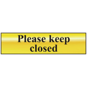 ASEC `Please Keep Closed` 200mm x 50mm Gold Self Adhesive Sign - 1 Per Sheet