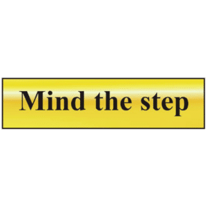 ASEC `Mind The Step` 200mm x 50mm Gold Self Adhesive Sign - 1 Per Sheet