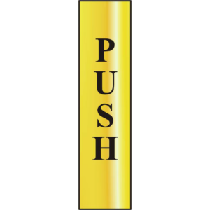 ASEC `Push` 200mm x 50mm Gold Self Adhesive Sign - 1 Per Sheet