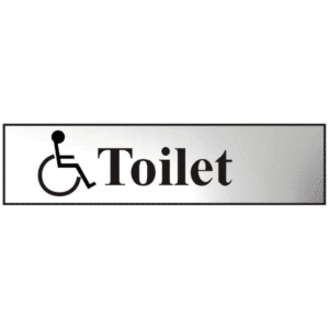 ASEC `Disabled Toilet` 200mm x 50mm Chrome Self Adhesive Sign - 1 Per Sheet