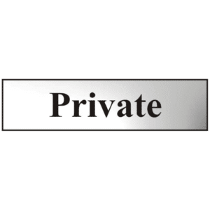 ASEC `Private` 200mm x 50mm Chrome Self Adhesive Sign - 1 Per Sheet