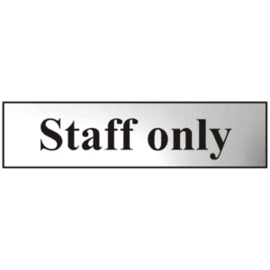 ASEC `Staff Only` 200mm x 50mm Chrome Self Adhesive Sign - 1 Per Sheet