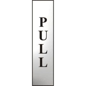 ASEC `Pull` 200mm x 50mm Chrome Self Adhesive Sign - 1 Per Sheet