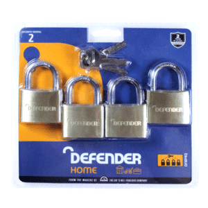 DEFENDER Brass Open Shackle Padlock - 40mm KA 4 Pack